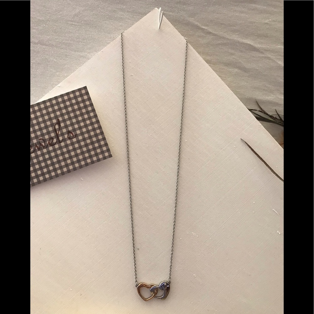 Silver & gold “I LOVE US” intwined heart necklace